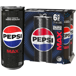 Photo of Pepsi Max No Sugar Cola Soft Drink Mini Cans Multipack 275ml X 6 Pack 6pk