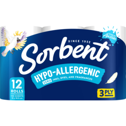 Photo of Sorbent Hypo Allergenic 3 Ply Toilet Tissue 12 Pack