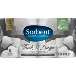Photo of Sorbent Toilet Paper Thick & Large Hypo-Allergenic 3 Ply White 8 Pack