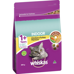 Photo of Whiskas Indoor 1+ Years Adult Dry Cat Food Chicken & Turkey Flavours 800g Bag 800g