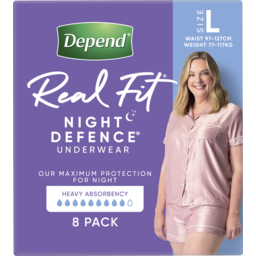 Photo of Depend Real Fit For Women Large 11-117kg Night Defence Underwear 8 Pack