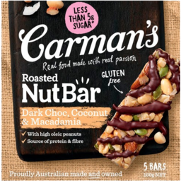 Photo of Carmans Nut Dark Choc Macadamia & Coconut Bars 5 Pack 160g