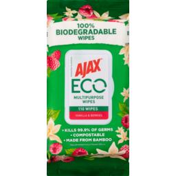 Photo of Ajax Eco Antibacterial Disinfectant Surface Cleaning Wipes, Bulk 110 Pack, Vanilla & Berries, Multipurpose Biodegradable 
