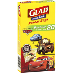 Photo of Glad Snaplock Sandwich Bag Disney Cars 20 Pack 