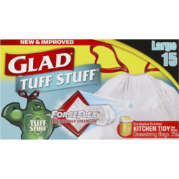 Photo of Glad Tuff Stuff Eucalyptus Scented Large Kitchen Tidy Drawstring Bags 35l 15 Pack