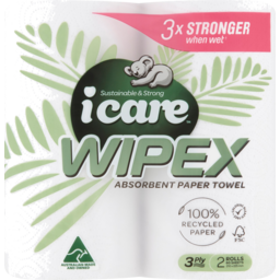 Photo of Icare Wipex 100% Recycled Paper Towel 3 Ply 2 Pack