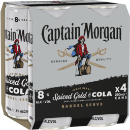Photo of Captain Morgan Original Spiced Gold & Cola 8% 4x250ml