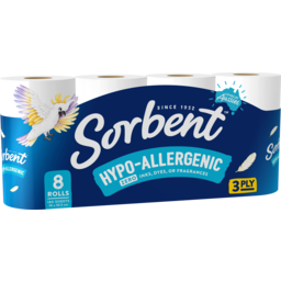 Photo of Sorbent 3 Ply Hypo-Allergenic Toilet Tissue Rolls - 8 Pack