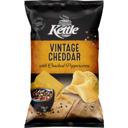 Photo of Kettle Vintage Cheddar With Cracked Peppercorns Chips 150g