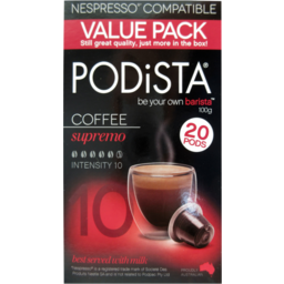 Photo of Podista Supremo Coffee Pods 20 Pack 100g