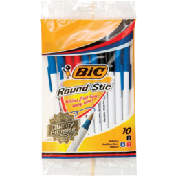Photo of Bic Round Stic 6 Blue 2 Red 2 Black Pens 10 Pack