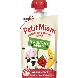 Photo of Yoplait Petit Miam No Added Sugar + Probiotics Strawberry & Banana Yoghurt Pouch