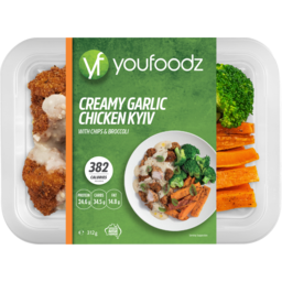 Photo of Youfoodz Creamy Garlic Chicken Kyiv With Chips & Broccoli Ready To Eat Fresh Meal 312g