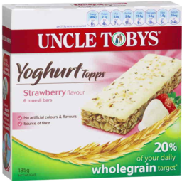 Photo of Uncle Tobys Yoghurt Topps Strawberry Flavour uesli Bars 185g
