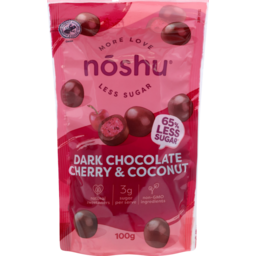 Photo of Noshu Dark Chocolate Bites Cherry & Coconut 100g