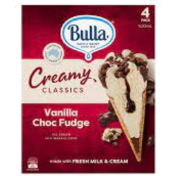 Photo of Bulla C/C Cones Vanilla Fudge 4pk