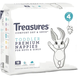 Photo of Treasures Comfort Premium Nappies Toddler Stage 4 18 Pack