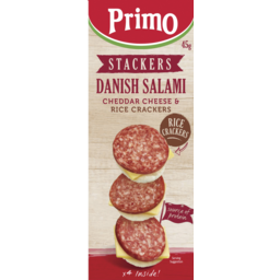 Photo of Primo Stackers Danish Salami Cheddar Cheese & Rice Crackers
