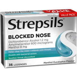 Photo of Strepsils Plus Blocked Nose Relief Menthol Eucalyptus 36 Pack