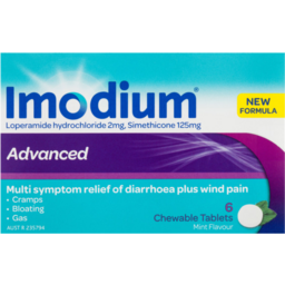 Photo of Imodium Diarrhoea Relief Plus Wind Pain Advanced Mint Flavour Chewable Tablets 6 Pack