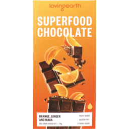 Photo of Loving Earth Superfood Gluten Free Plant-Based Orange Ginger & Maca 69% Dark Chocolate Block