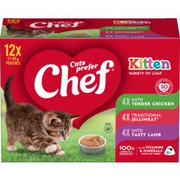 Photo of Chef Cat Food Pouch Variety Kitten Loaf 12 Pack