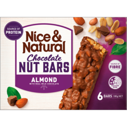 Photo of Nice & Natural Chocolate Nut Bars Peanut & Almond With Real Milk Chocolate 6 Pack 180g