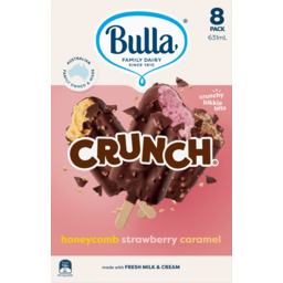 Photo of Bulla Crunch With Crunchy Biscuit Pieces Caramel Strawberry Honeycomb Ice Creams 8 Pack