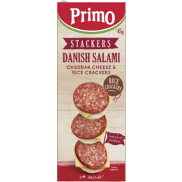 Photo of Primo Stackers Danish Salami Cheddar Cheese & Rice Crackers 45gm