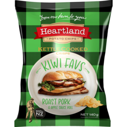 Photo of Heartland Potato Chips Kiwi Favs Kettle Cooked Roast Pork & Apple Sauce Roll 140g