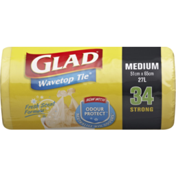 Photo of Glad Wavetop Tie Fresh Scent Formula Medium Kitchen Tidy Bags Roll 27l 34 Pack