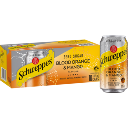 Photo of Schweppes Zero Sugar Infused Natural Blood Orange & Mango Mineral Water Cans 10x375ml