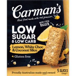 Photo of Carmans Low Sugar & Low Carb Lemon White Choc & Coconut Slice 5 Pack 150g