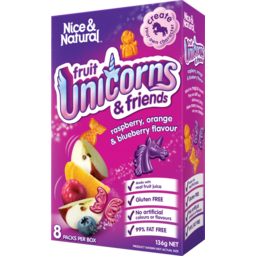 Photo of Nice & Natural Fruit Snacks Unicorns Friends Raspberry Orange Blueberry 8pk 136g