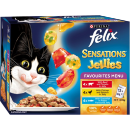 Photo of Purina Felix Sensations Jellies Favourites Menu Cat Food Pouches Multipack 12x85g