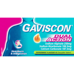 Photo of Gaviscon Dual Action Peppermint Indigestion & Heartburn Relief Chewable Tablets 48 Pack