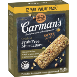 Photo of Carman's Muesli Bars Fruit Free Original Value Pack 12 Pack 540g 540g