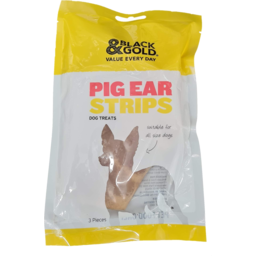 Photo of Black & Gold Dog Treats Pig Ear Strips