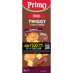 Photo of Primo Trios Twiggy And BBQ Rice Crackers And Tasty Cheese