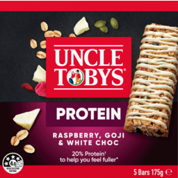 Photo of Uncle Tobys Raspberry, Goji & White Choc Protein Muesli Bars 5 Pack 175g