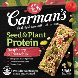 Photo of Carmans Seed & Plant Protein Raspberry & Pistachio Bars 5 Pack 150g