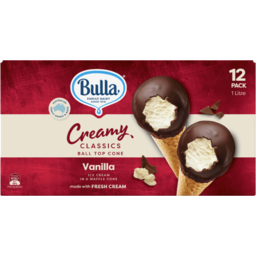 Photo of Bulla Creamy Classics Ice Cream Ball Top Cones Vanilla 12 Pack
