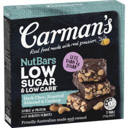 Photo of Carman's Nut Bars Low Sugar & Low Carb Dark Choc, Roasted Almond & Cashew