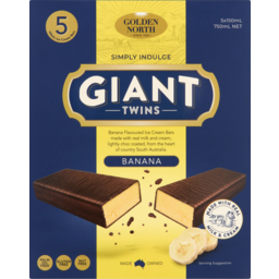 Photo of Golden North Simply Indulge Banana Giant Twins Ice Cream Bars 5 Pack 750ml