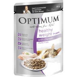 Photo of Optimum Healthy Weight 1+ Years Wet Cat Food Chicken Chunks In Jelly 85g Pouch 