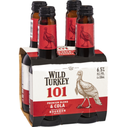 Photo of Wild Turkey 101 Premium Blend & Cola 4x330ml Bottle 4.0x330ml