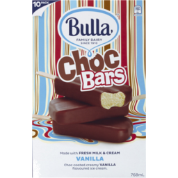 Photo of Bulla Choc Bars Vanilla Ice Creams 10 Pack 768ml