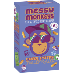 Photo of Messy Monkeys Corn Puffs Barbeque 6 Pack 102g