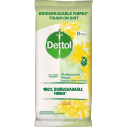 Photo of Dettol 100% Biodegradable Fibres Lemon Disinfectant Wipes 90 Pack