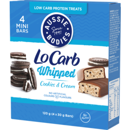 Photo of Aussie Bodies Lo Carb Whipd Cookies & Cream Flavour Protein Bar 4 Pack 120g